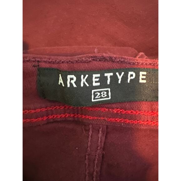 Arketype burgundy distressed flare stacked jeans size 28 - Picture 4 of 7